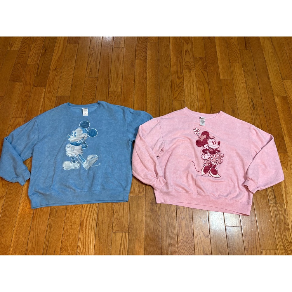 Bundle 3 Disney Mickey Minnie Mouse Embroidered Crewneck Sweatshirt Set sz XL
